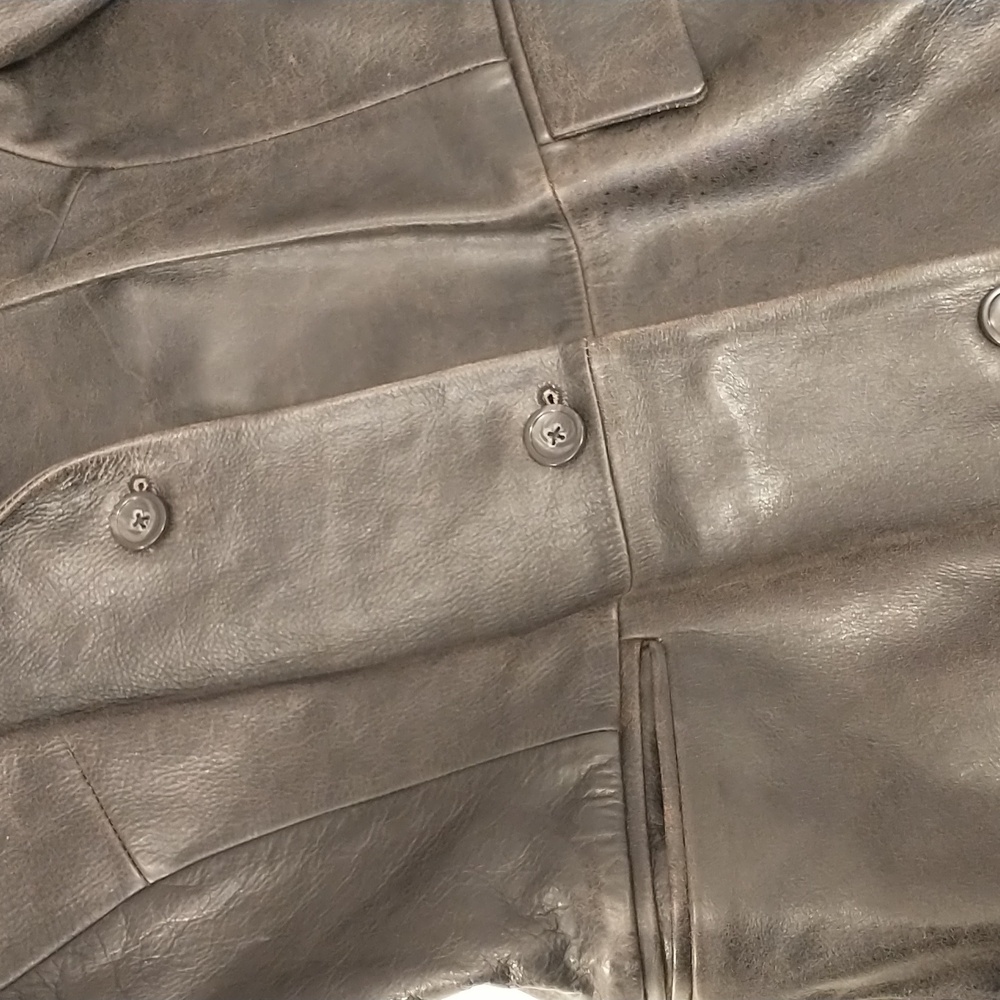 Leather Dark Brown Coat 40" Long Classic Trench Style LG 12 See Measurements - Picture 10 of 10